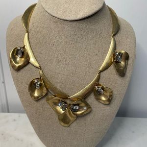 Stella & Dot Gold and Crystal Floral Statement Necklace - EUC